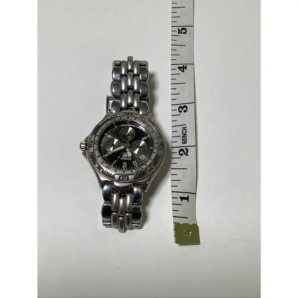Fossil Blue Men's Stainless Steel Moonphase Day Date Quartz Watch Vintage F16-23